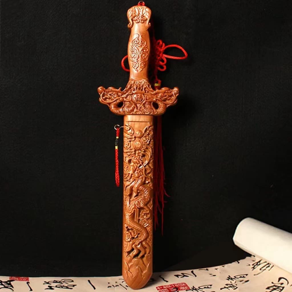 Feicheng Peach Wood Sword Carved Wooden Peach Wood Axe Street Stall Crafts Peach Wood Cane Modern Simplicity Style Wooden Art