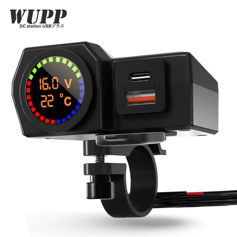 One-to-three motorcycle charger, voltage and temperature digital display, dual USB mobile phone charger, PD car charger wholesale