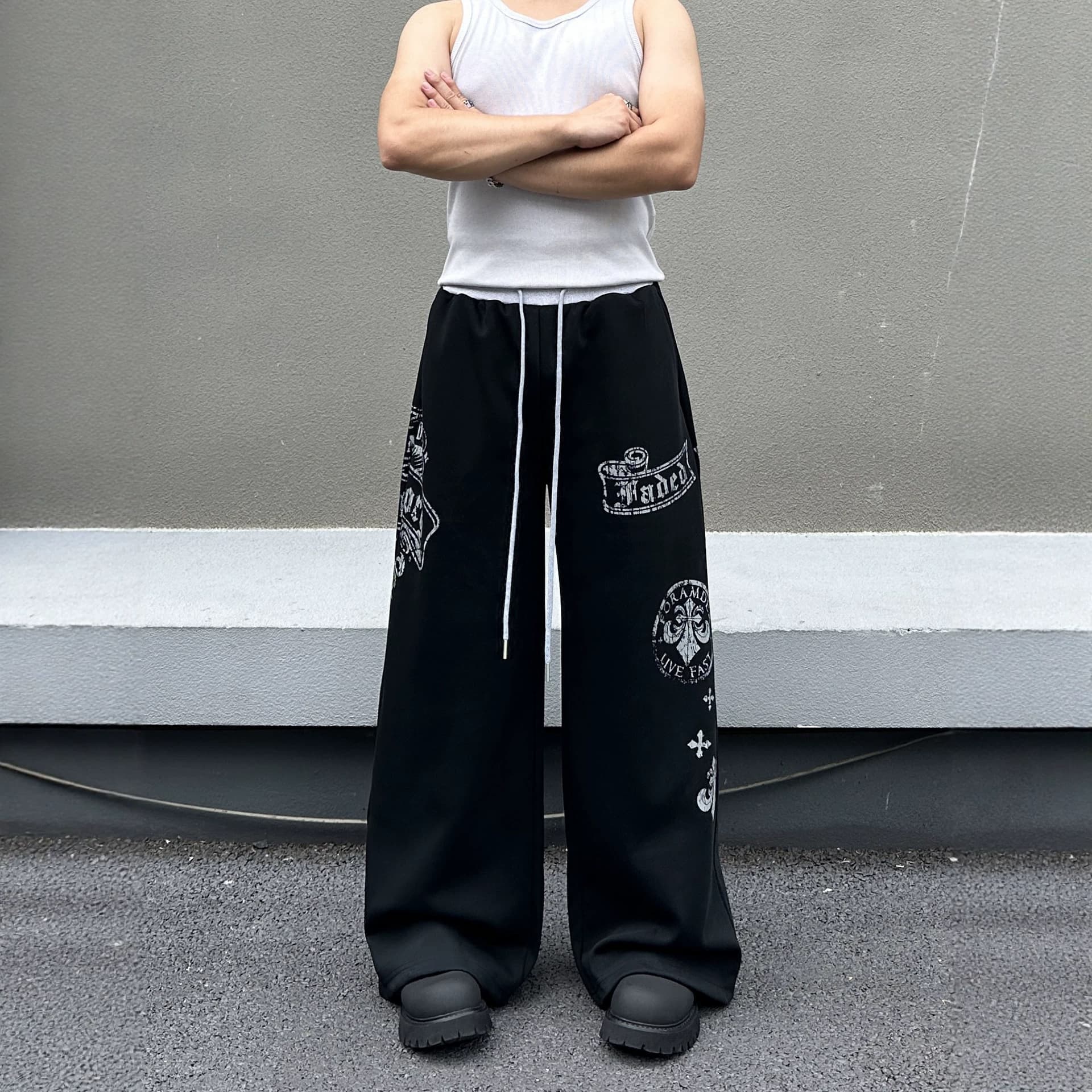 2026 American Retro Splicing Contrast Color Waist Casual Pants Men's Printed Sweatpants Trendy Brand Versatile Sports Pants