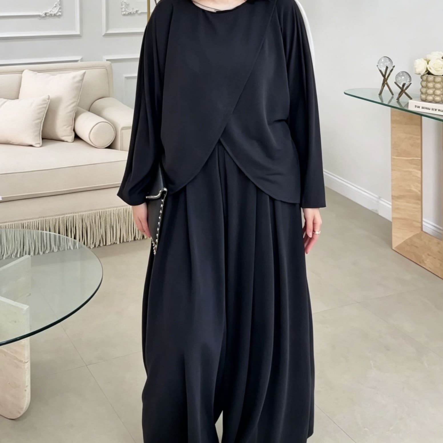 2026 Spring European and American Amazon Cross-border Simple High-waist Wide-leg Long Pants Comfortable Commute Two-piece Set