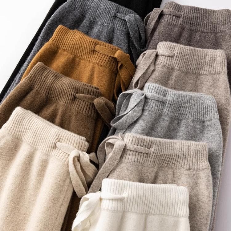 Pure Wool Women's Pants, High-Waist Wide-Leg, Cashmere Blend, Knitted Straight-Leg, Thickened and Lined Long Pants for Autumn and Winter
