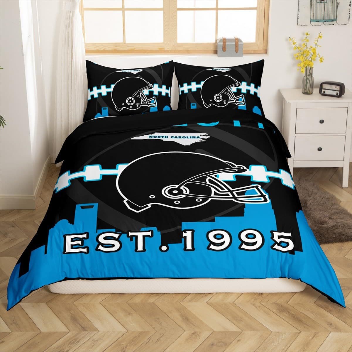 Cross-Border Boys Football Bedding Set Blue Orange Duvet Cover American Football City Bedding Factory Direct