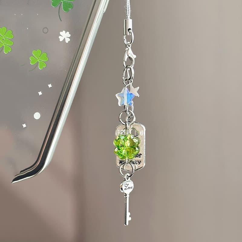 Lucky Key Four-leaf Clover Phone Charm Bag Camera Keychain Pendant Simple Sweet Ins Versatile Handmade