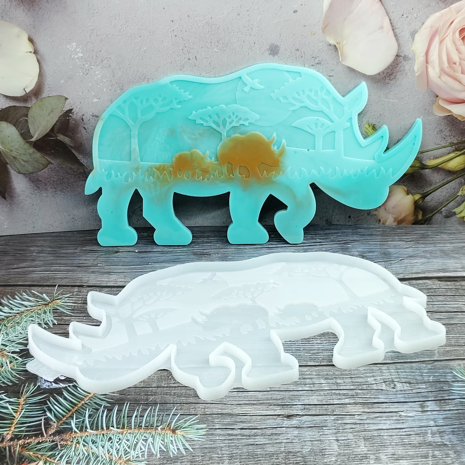 X1495 Impression Rhino Wall Hanging Decorative Cement Plaster Mold DIY Silicone Mold