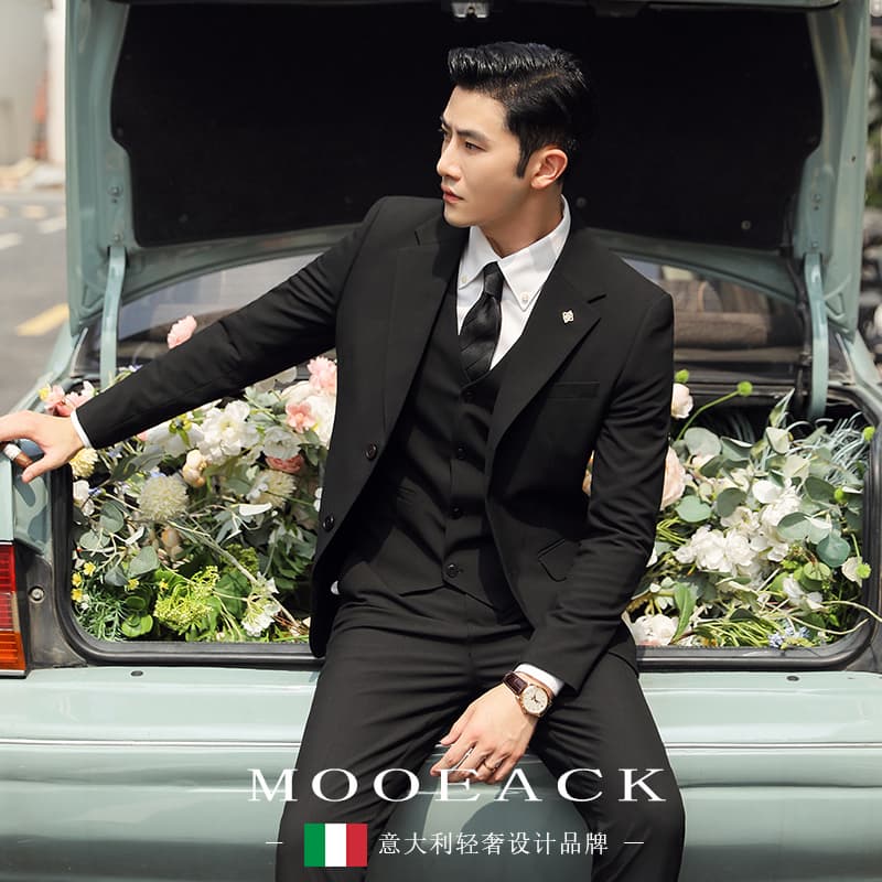 Groom's Wedding Suit, Men's Three-Piece Suit, Korean Style Slim Fit Dress, High-End Business Professional Formal Wear for Men