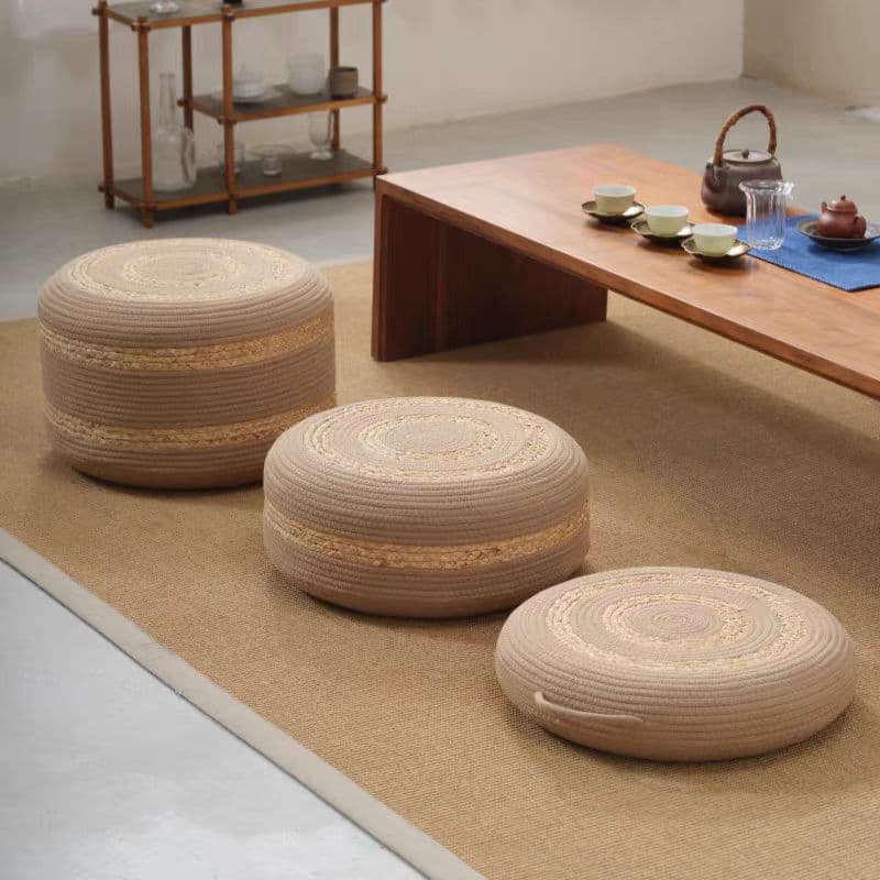 Cotton Rope Round Floor Cushion for Living Room, Balcony, Bay Window, Thickened Chinese Tatami Meditation Zen Mat