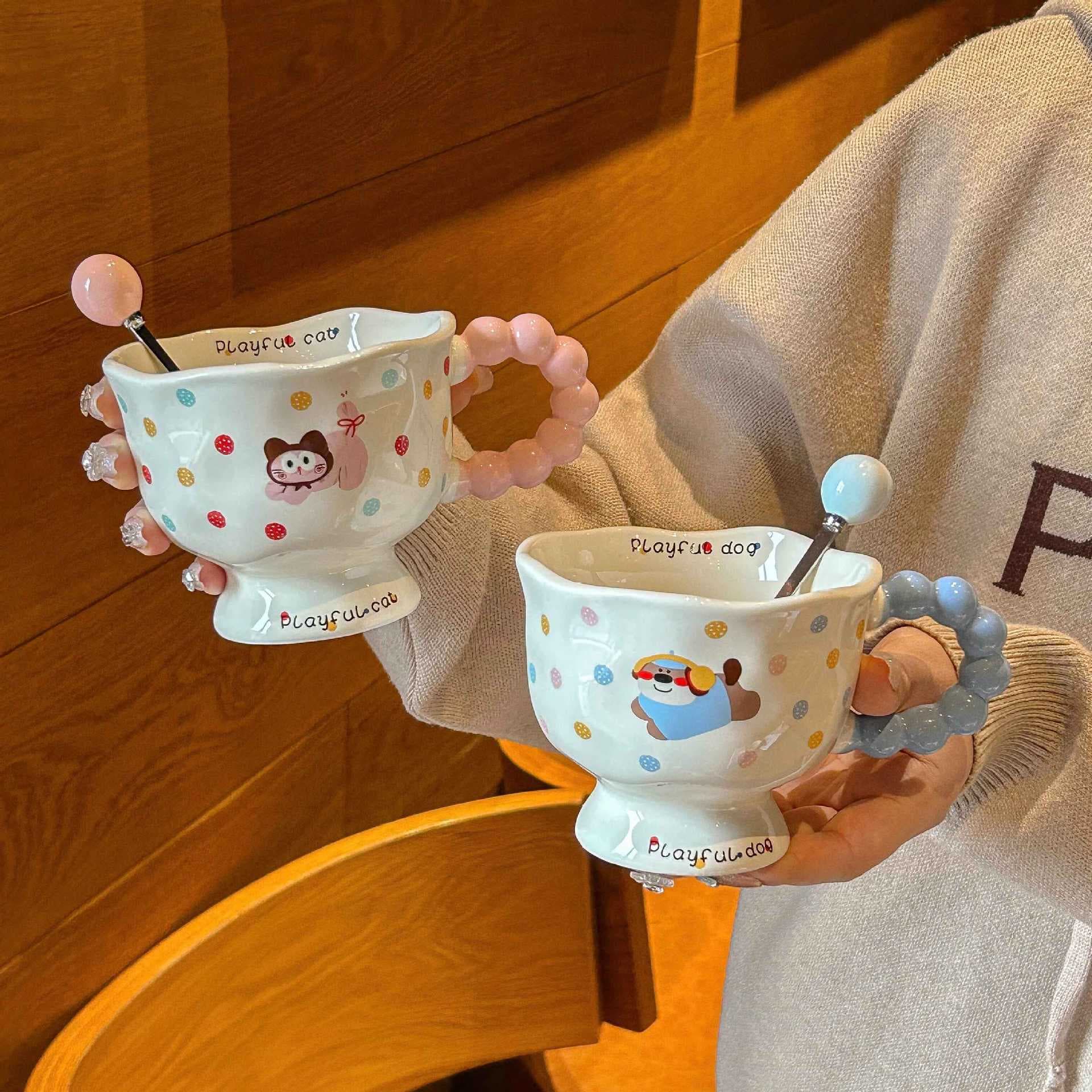 Cartoon cute water cup, good-looking breakfast cup, ceramic water cup with gift box, couple mug, girls style coffee cup
