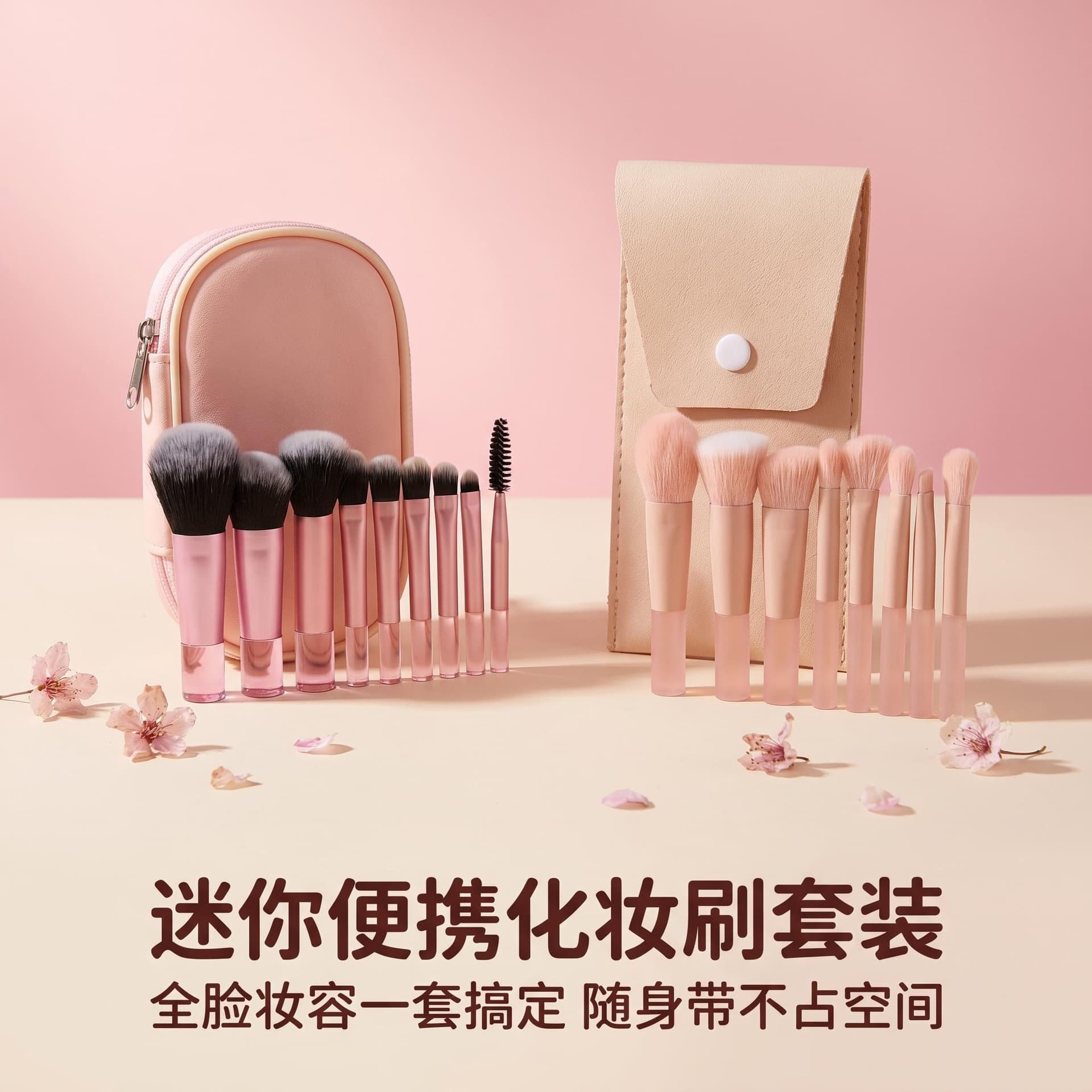 Portable Mini Crystal Makeup Brush Set 10 Pieces Cosmetic Tools for Blush Foundation Loose Powder Eyeshadow Short Handle Nylon Bristles