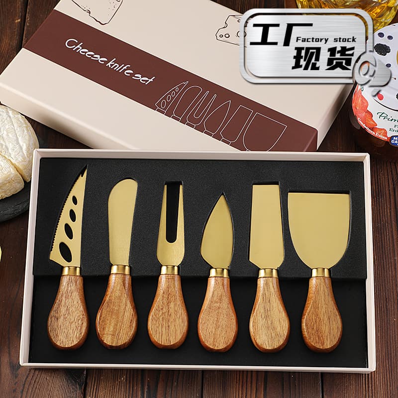 Modern Minimalist Chefs Knife Set with Camphor Wood Handle Stainless Steel Cheese Knife Tools Gift Box Six Piece Set