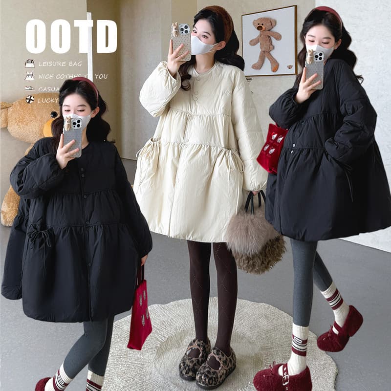 In Stock 2025 Autumn/Winter New Thickened Doll Dress Fashion Youthful Loose Korean Style Cotton Jacket Maternity Wearable