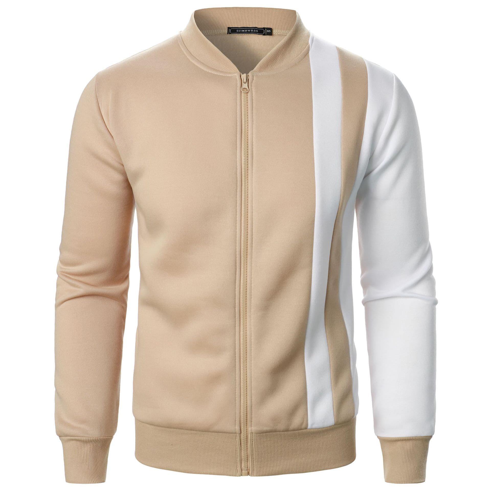 New Men's Zipper Stand Collar Color Block Hoodie, Casual Coat, Men's Casual Open Front Hoodie