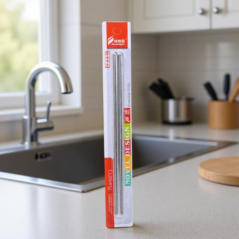 Huandi Gold Single/Double Pack Stainless Steel Non-Slip Chopsticks, Hanging Card Blister Packaging Wholesale