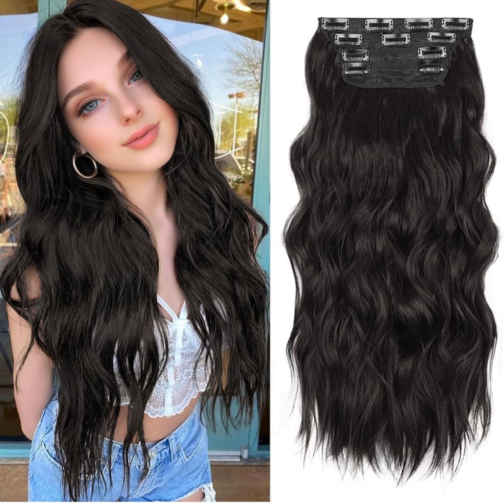 Natural Big Wave Hair Extensions Set Factory Wholesale Increased Volume Full Hand Weave High Temperature Silk Ladies Hair Extensions