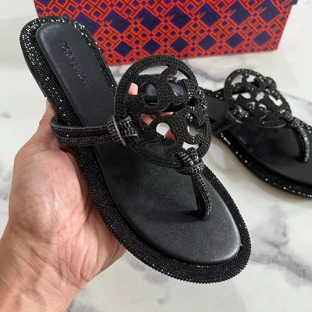 2025 Summer European and American Cross-border TB Slippers Rhinestone Flip Flops Women's Sandals Beach Casual Shoes