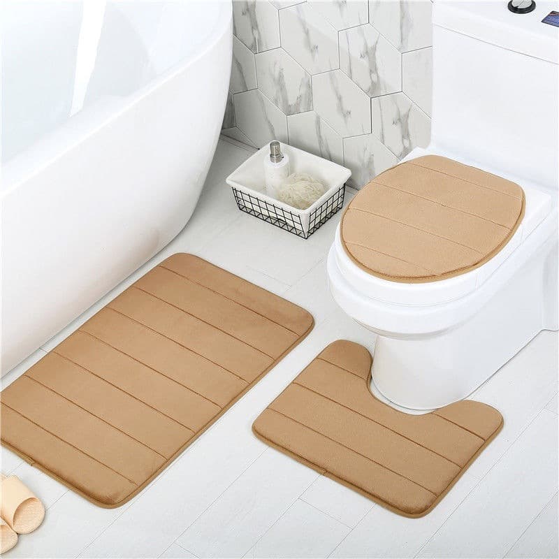 Non-Slip Bathroom Mat Set 3-Piece Household Bathroom Absorbent Foot Mat Thickened Toilet Lid Mat Rug