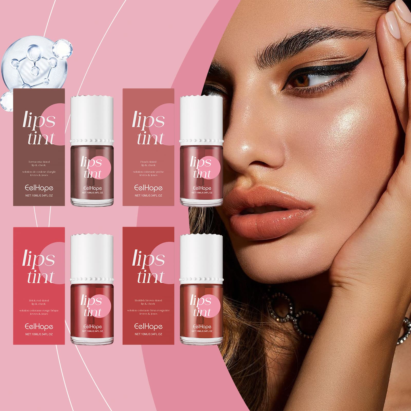 EELHOPE Lip and Cheek Water Moisturizing Lip Tint (Nude Peach Color) Lightly Colored Long-lasting Lip Tint
