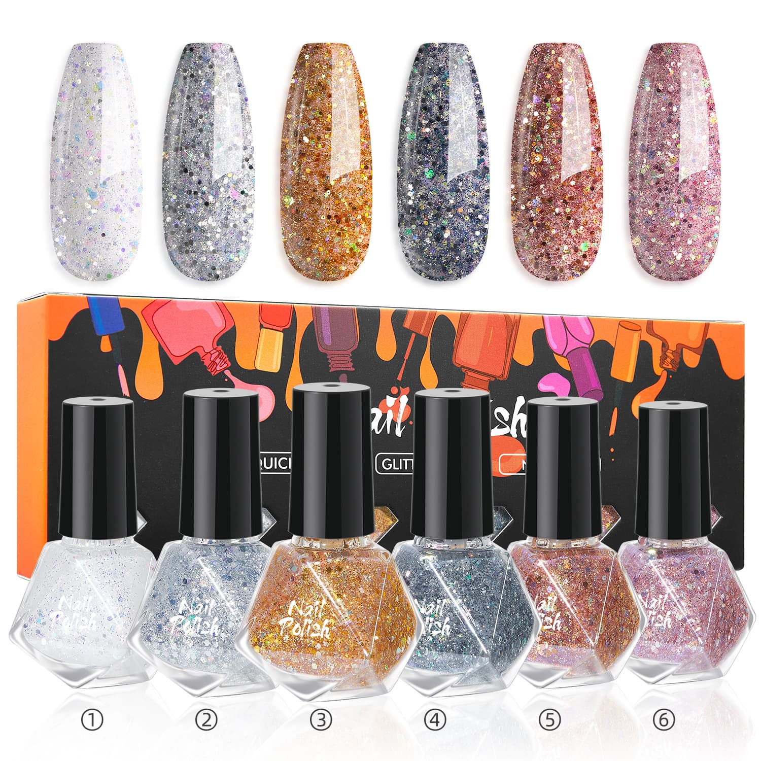 Cross-border New 6-Color Nail Polish Set, No-Bake Quick-Dry Non-Peel, Seasonal Trendy Colors Holiday Nail Art DIY