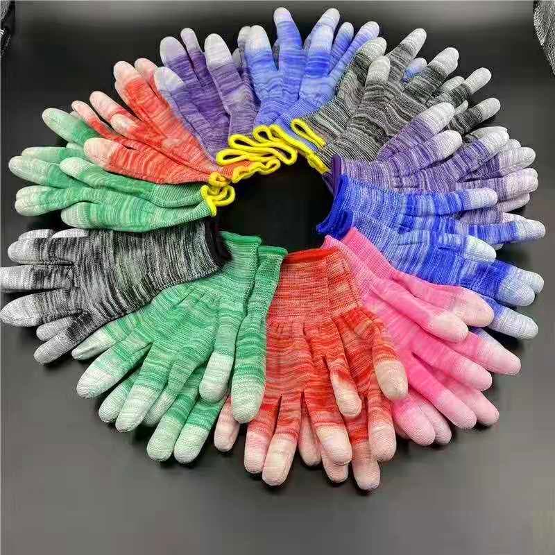 Nylon gloves with PU-coated fingers, white coated fingertips, anti-static lightweight protective gloves