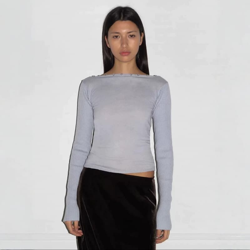 In Stock Paloma Wool New Spanish Wool Ribbed Off-Shoulder Knit Long-Sleeve Top