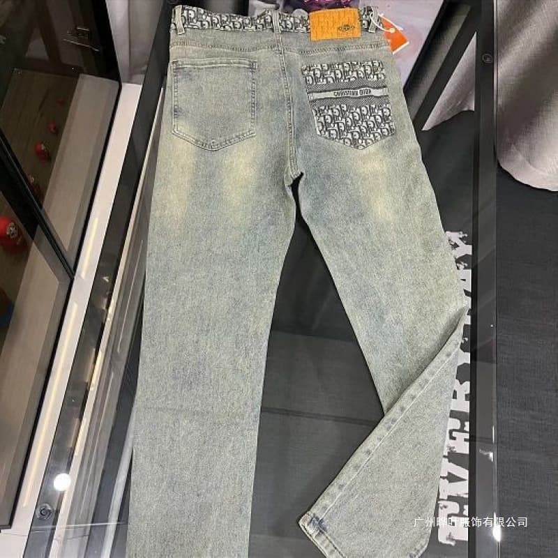 2025 New Luxury Simple European Style Men's Printed Jeans Trendy Brand European Goods Slim Fit Stretchy Trendy Cotton