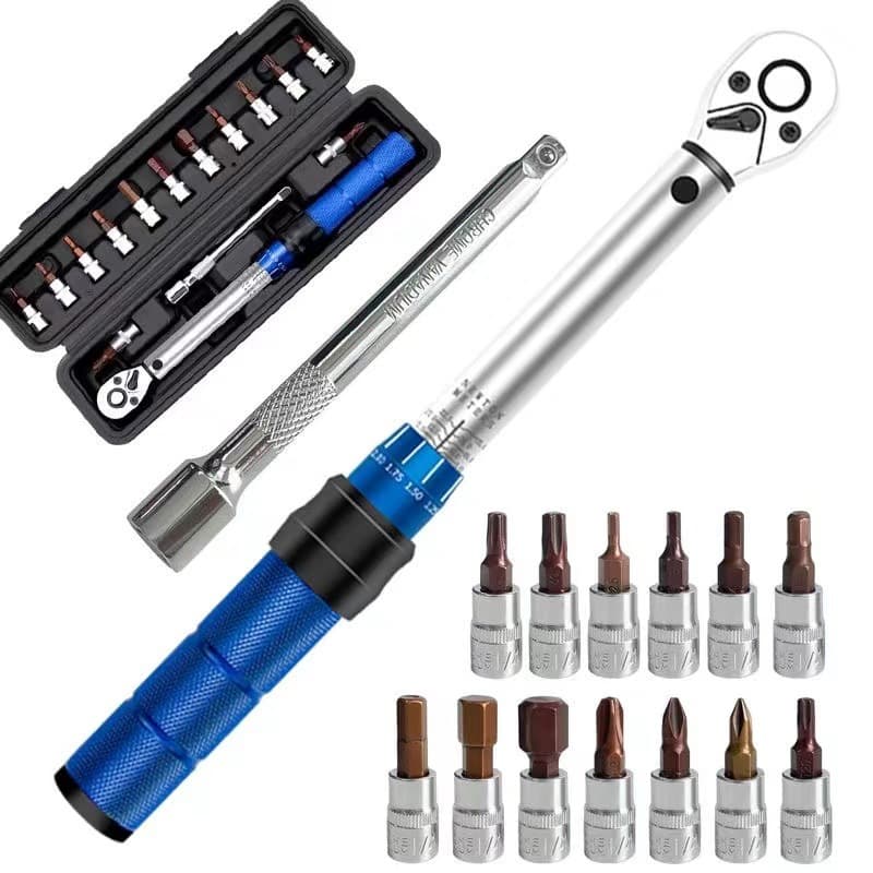 Preset Adjustable Torque Wrench Set, High Precision Torque Wrench for Bicycle Repair, 15-Piece Kit