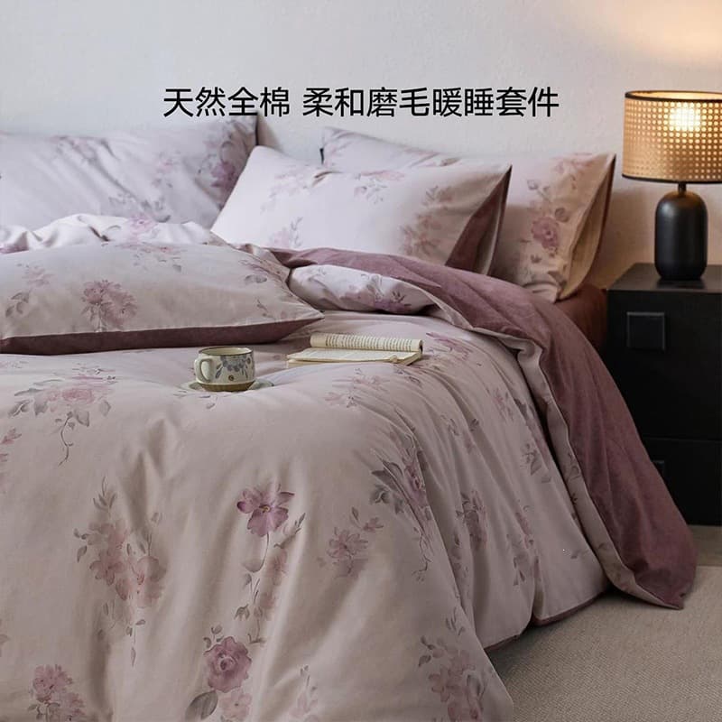Pure cotton sanded bed four-piece set 100 cotton 2026 new autumn and winter thickened floral quilt cover sheets high quality