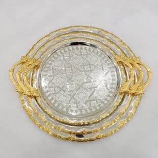 Light Luxury Middle Eastern Wedding Dessert Table Decoration Hotel Afternoon Tea Plate Silver Base Gold Rim Storage Display Tray Three-Piece Set