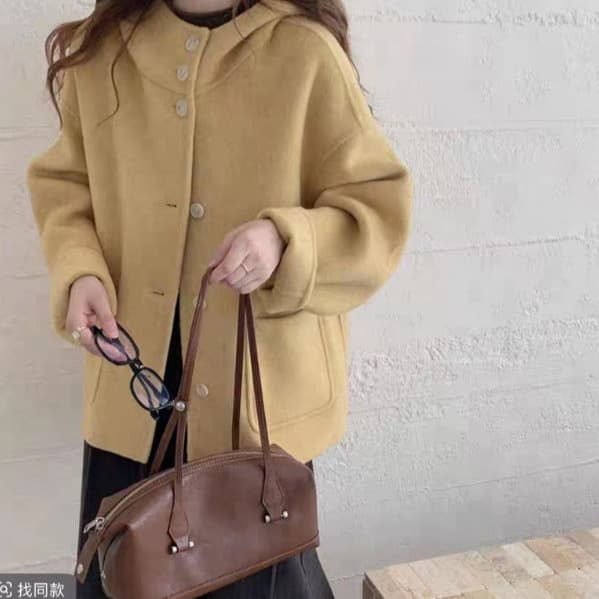 "Special Offer" Winter new hooded double-sided wool coat for women petite short loose wool woolen coat top