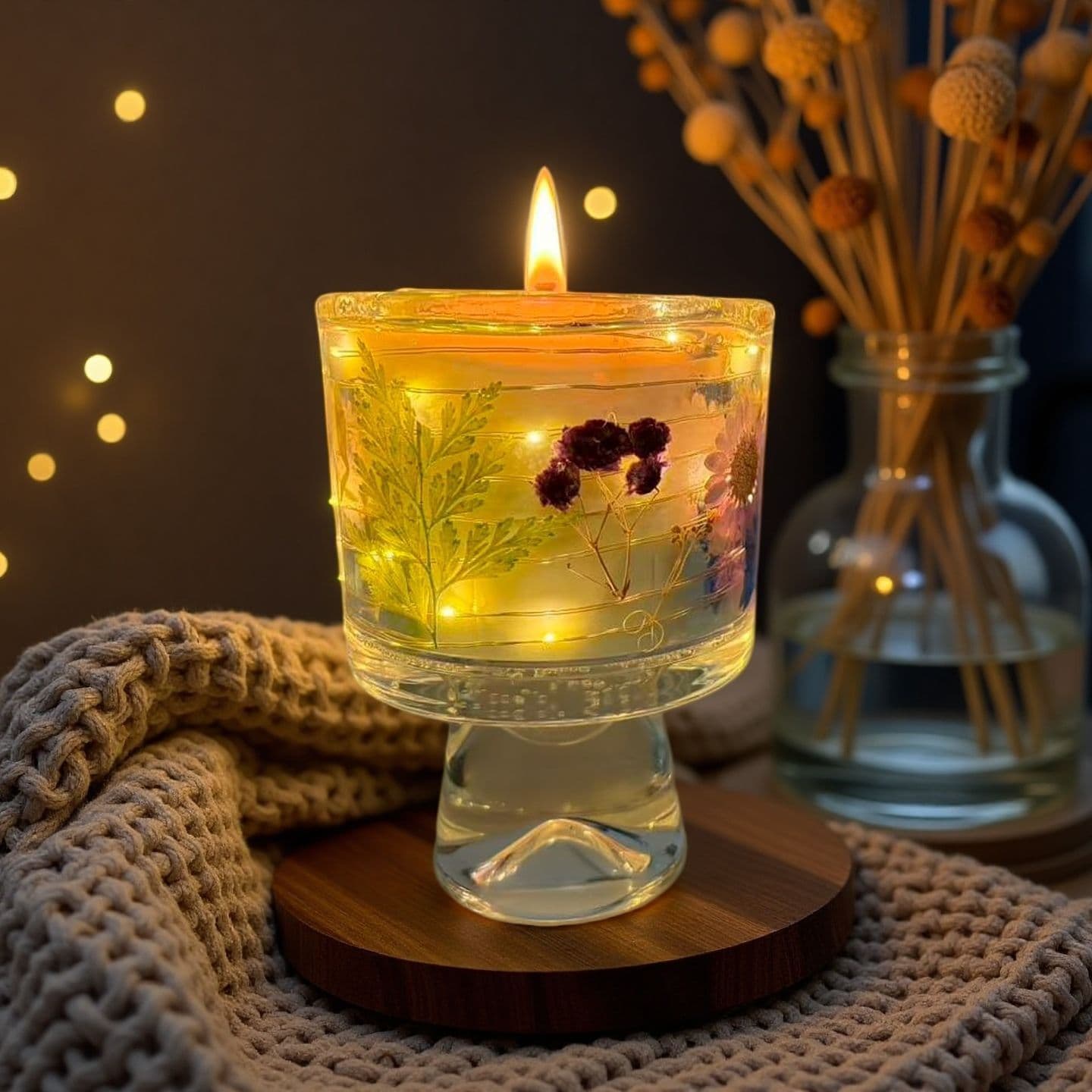 Transparent High-Stem Glass Cup DIY Scented Candle, Dried Flower Candle Holder, LED Candle, Home Premium Fragrance Candle Holder Decoration