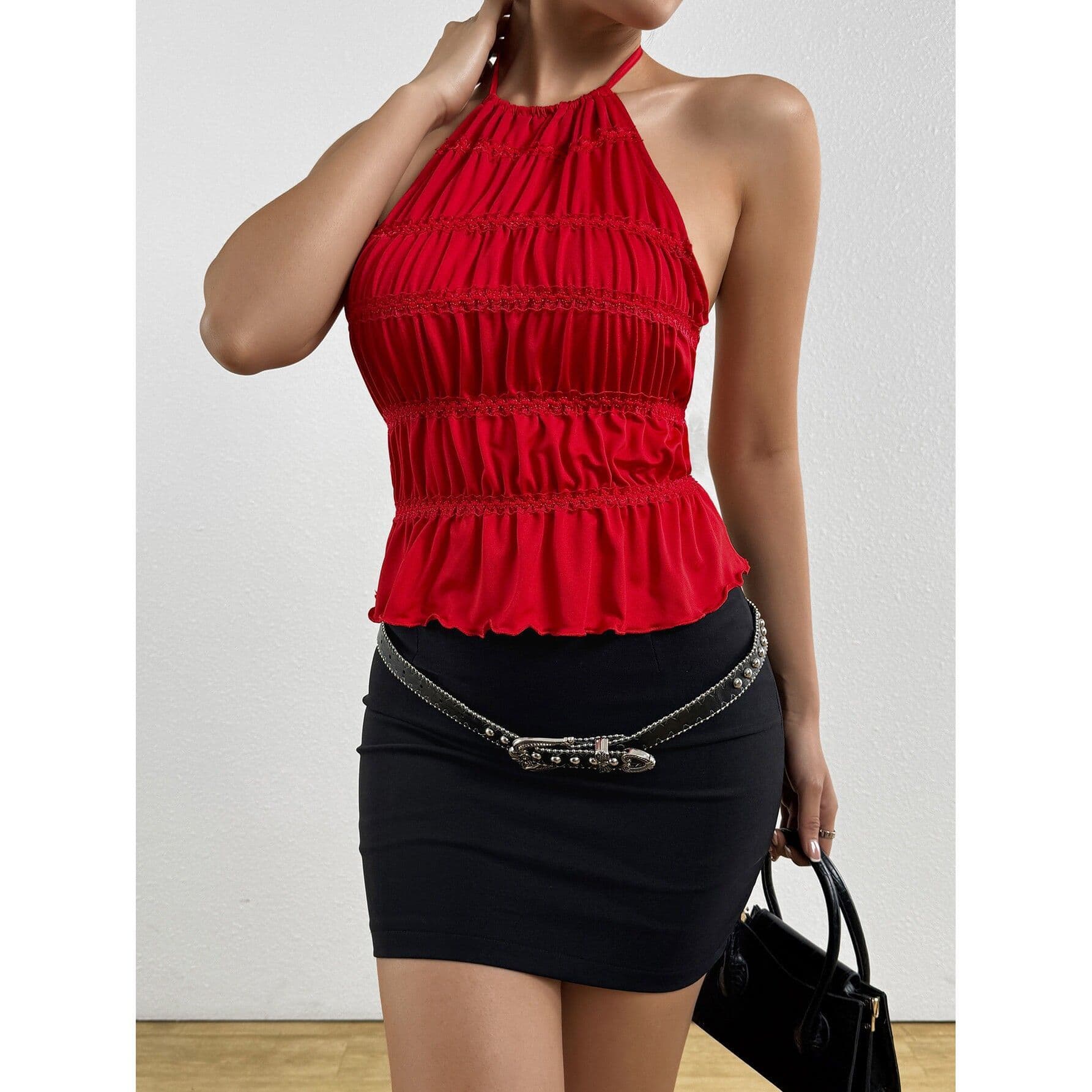 Cross-border Wholesale Korean Hot Girl Top, New Halter Neck Women's Summer Design Backless Lace-Up Outerwear Top