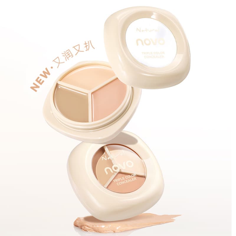 NOVO6272 Moisturizing Three-Color Concealer Cream, Ultra-Moisturizing, Smooth, Non-Caking, Lightweight Coverage, Affordable for Students, Ins Style