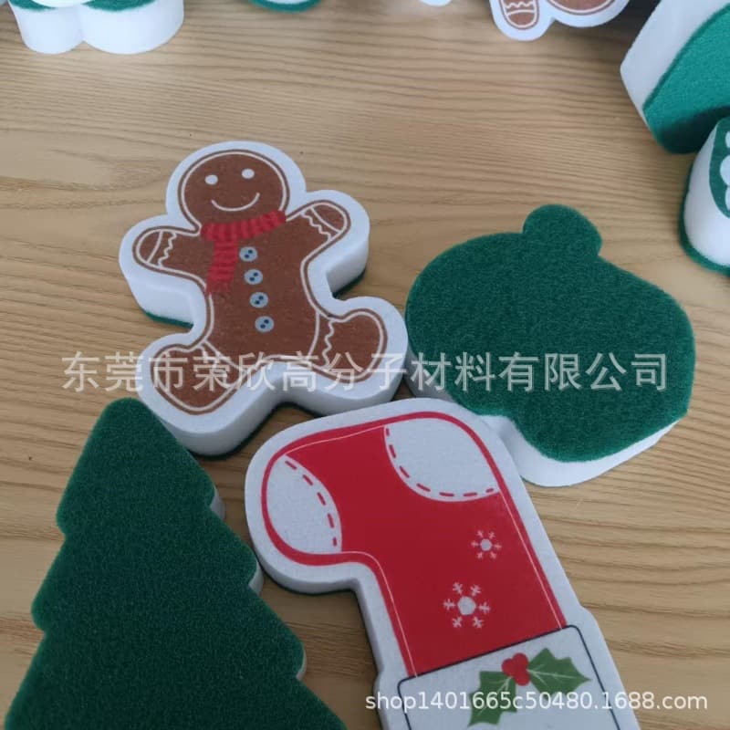 Cute Christmas tree scouring pad, three-dimensional Christmas tree shape household dish towel sponge and shower cotton