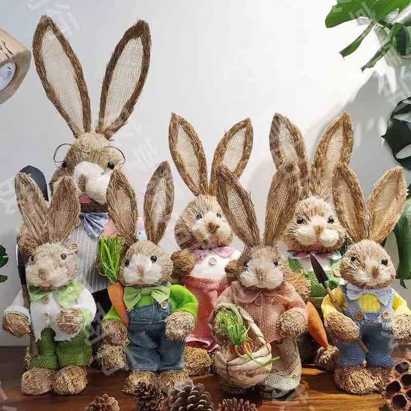 35cm Handmade Straw Woven Rabbit Vintage Style Home Decor Shop Window Display Gift Wedding Photography Props