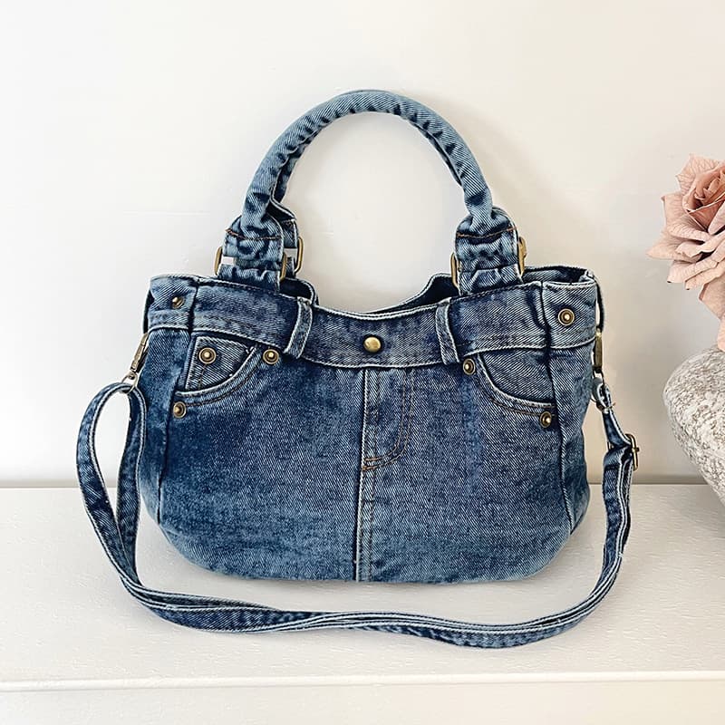 Casual denim trendy handheld tote bag for women 2026 summer new style high-end simple shoulder crossbody bag
