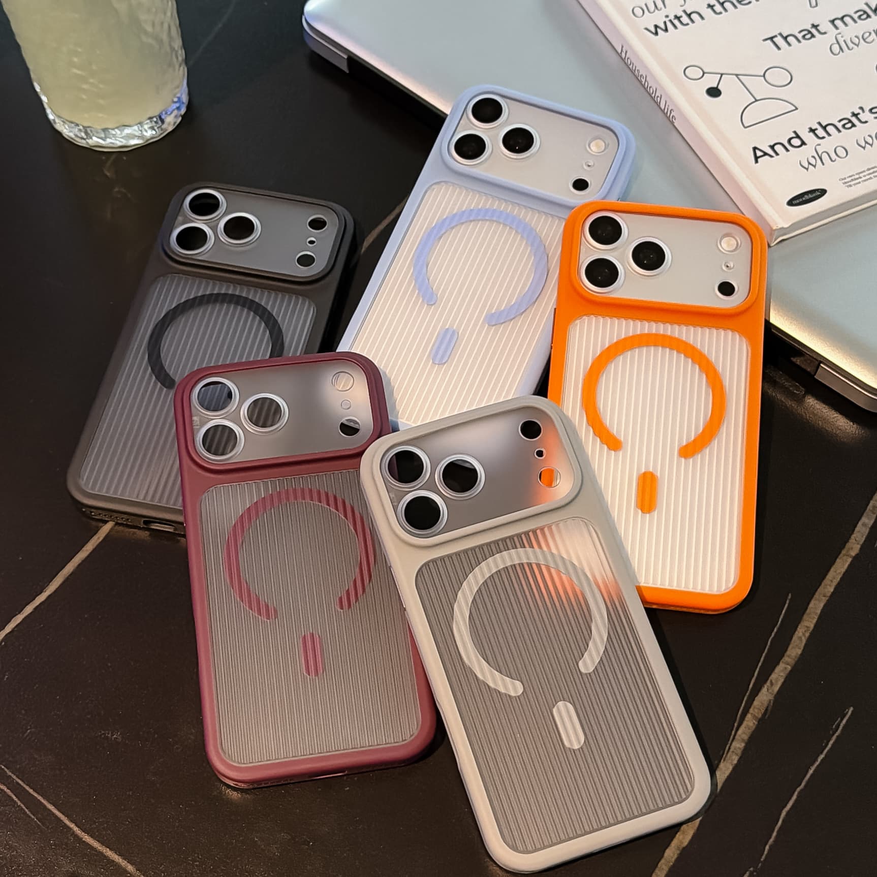 Frosted Corrugated Magnetic Case for iPhone 17 Pro Max, Semi-Transparent Matte, Full Coverage Protective Case for 16PM