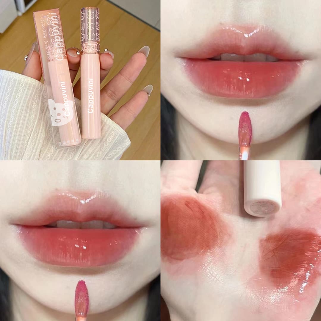 cappuvini bubble lip glaze mirror water gloss glass lip glaze lipstick waterproof non-stick cup lip gloss affordable students