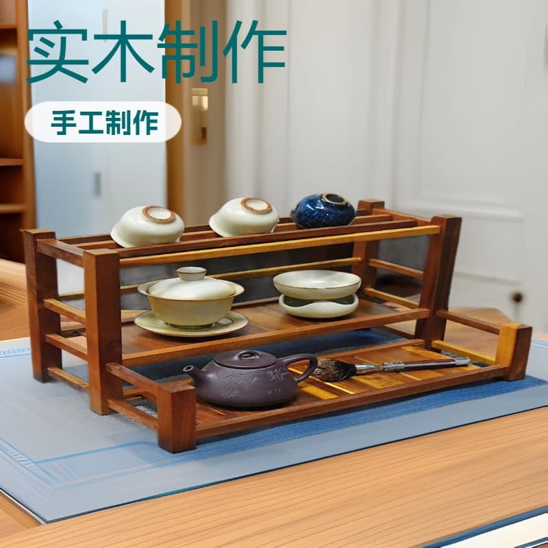 Mildew-proof Solid Wood Bogu Tea Cup Tea Set Storage Display Rack Teapot Placement Rack Kung Fu Purple Sand Teapot Storage Rack