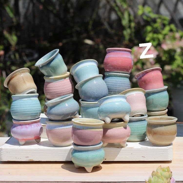 Free Shipping Succulent Thumb Pot Set, Kiln-Change Flow Glaze Pot, Ice Crack Glaze, Light-Loving Pot, Ceramic Breathable Small Flower Pot, Manufacturer