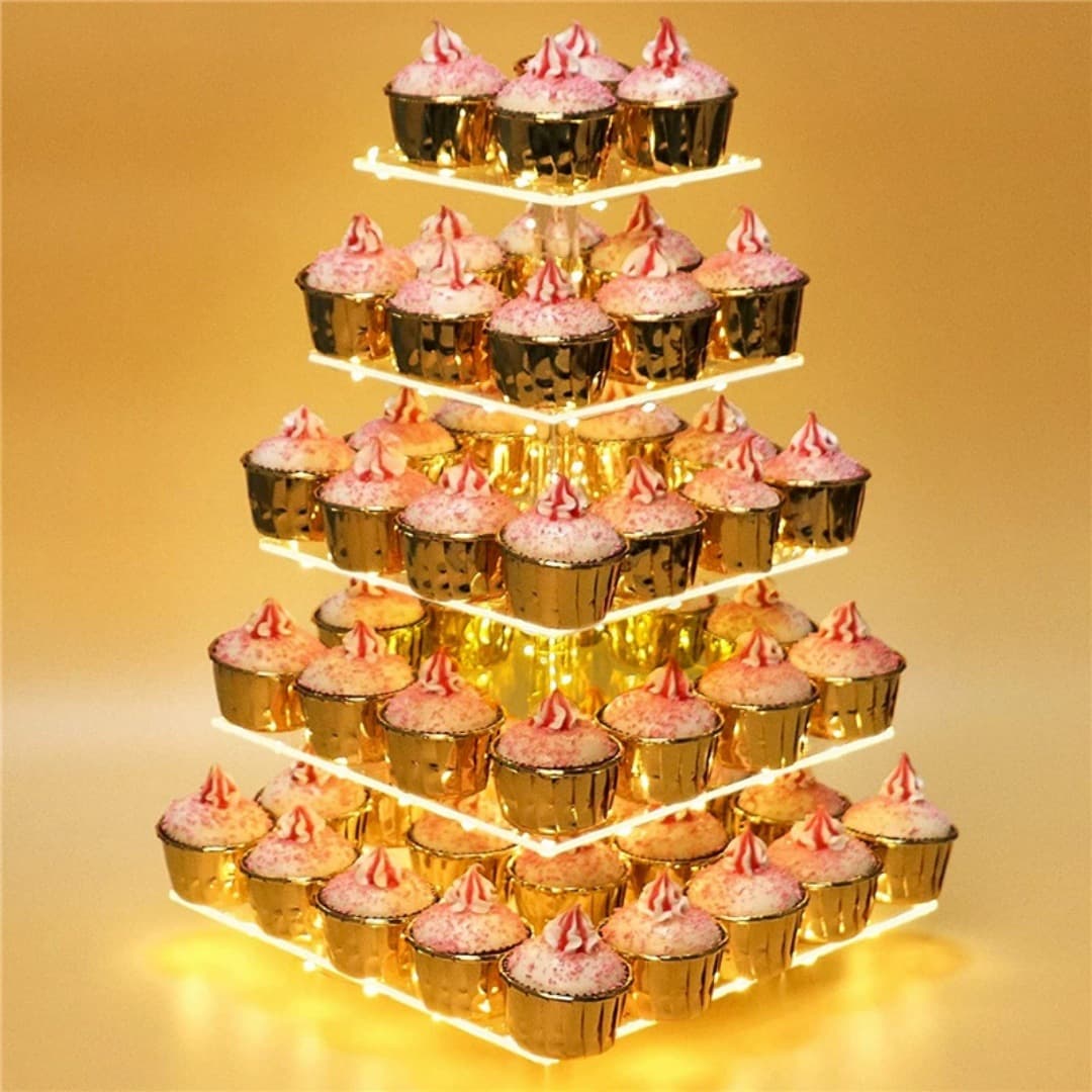 No. 617-618 Layer Acrylic Cupcake Stand with LED Light Birthday Party Wedding Dessert Dessert Stand