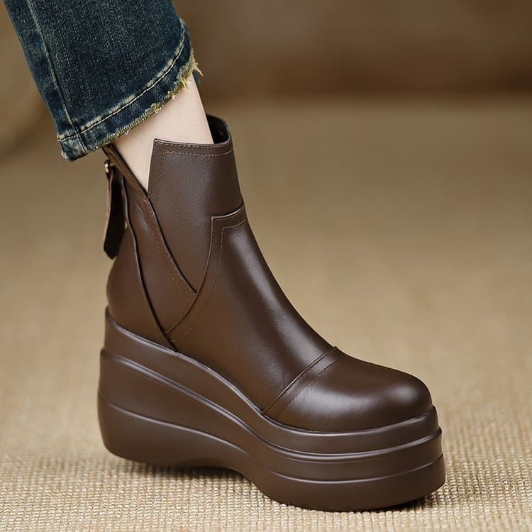 2025 Autumn/Winter New Foreign Trade Wedge Heel Women's Boots European and American Style Chunky Platform Round Toe Short Boots Cross-border