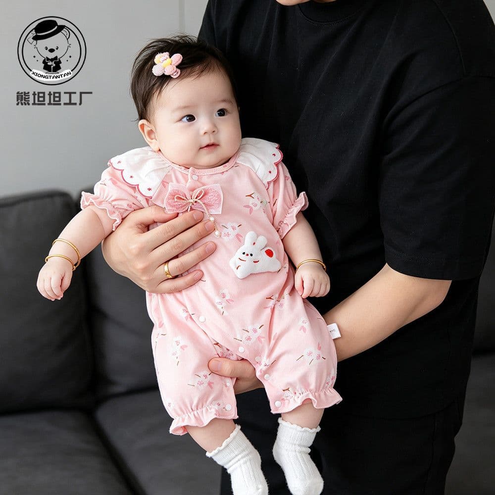 Baby girl's jumpsuit pure cotton newborn baby romper newborn 100-day summer clothes thin princess