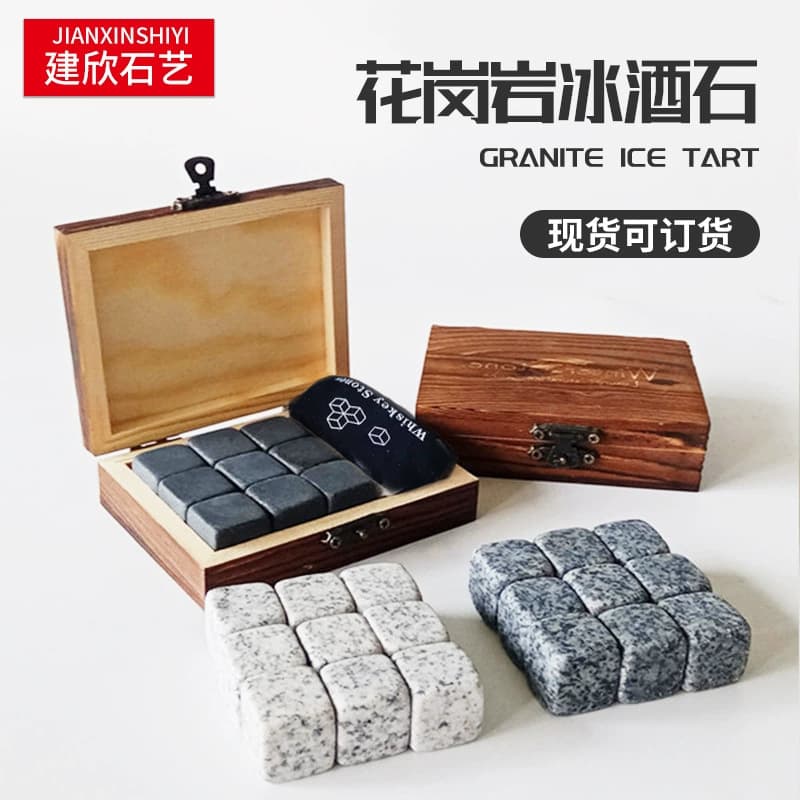 Whisky Stones Set, Wooden Box with Natural Stones for Spirits, Refreshing Ice Stones