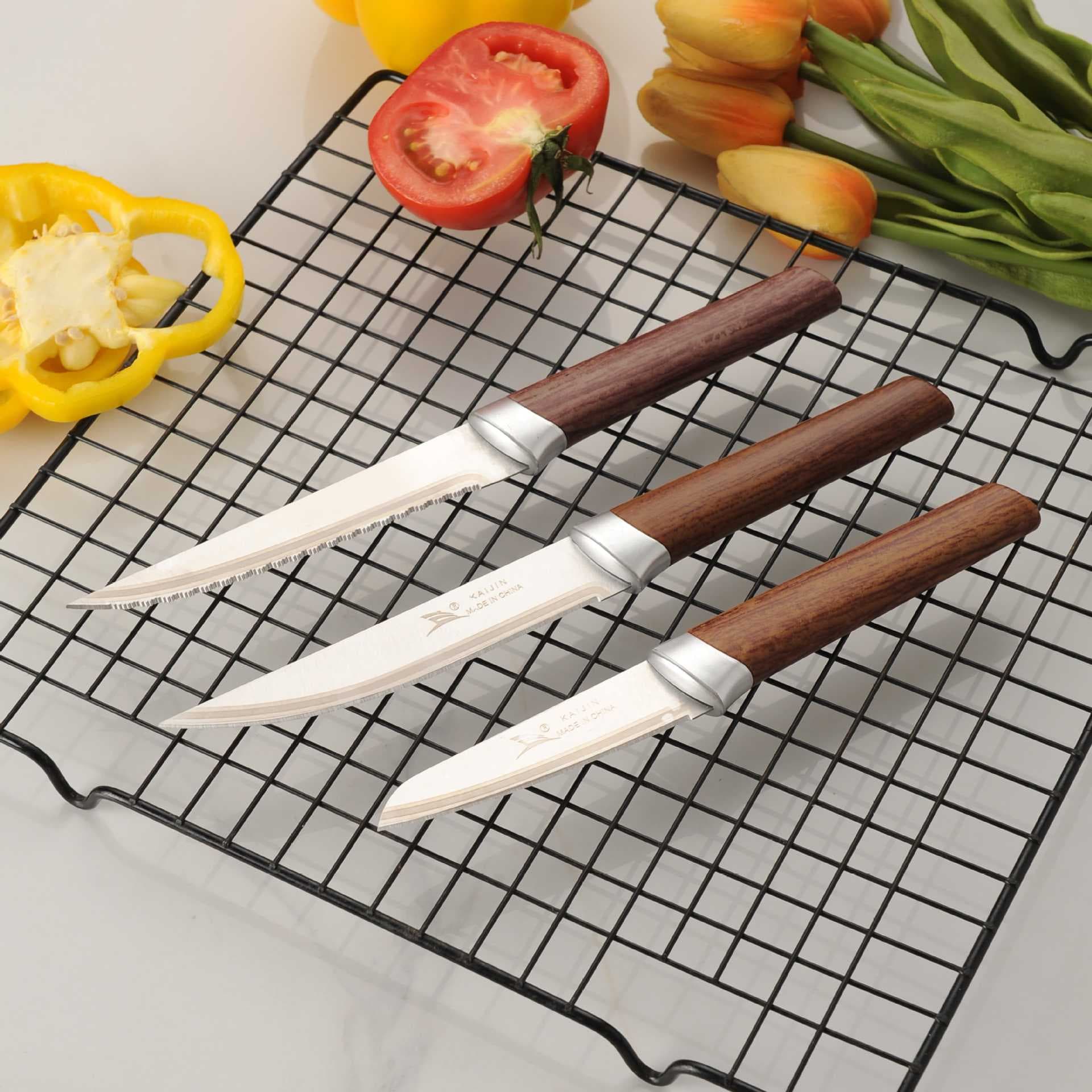 Export kitchen stainless steel wood grain double electroplated head multi-purpose knife, Western-style steak knife, chef's multi-purpose knife, fruit peeler.