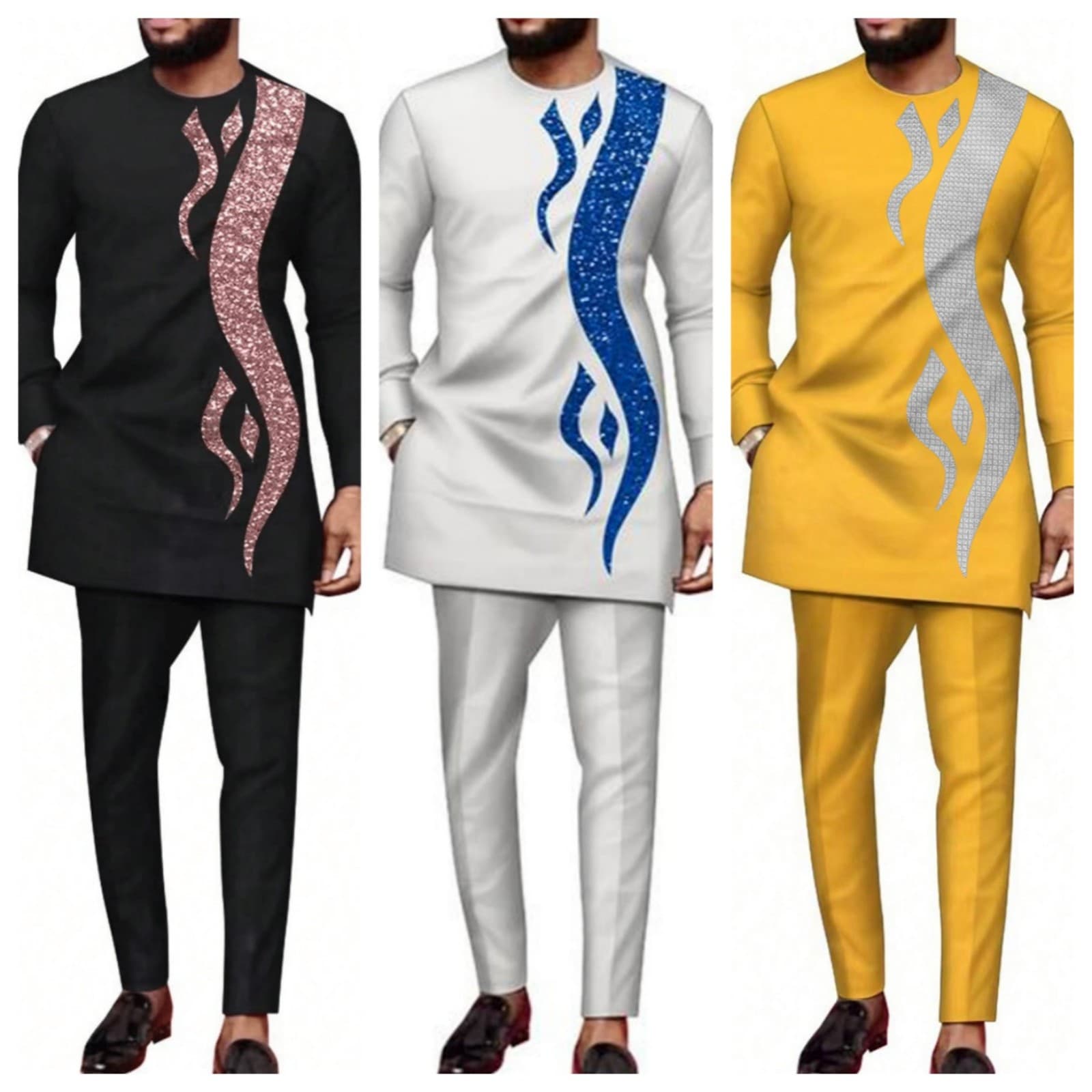 Cross-border African ethnic style men's suit, long-sleeved embroidered shirt and casual trousers 2-piece set, men's Kaftan