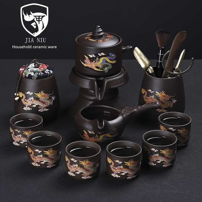 Heat-Activated Color Changing Dragon and Phoenix Purple Clay Automatic Tea Set, 2025 New Model, Light Luxury High-End Lazy Tea Brewing Kung Fu Tea Set