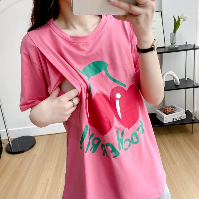 9173 Maternity Nursing Nightgown Summer Short Sleeve Loose Thin Dress Postpartum Nursing Clothes Summer Wear