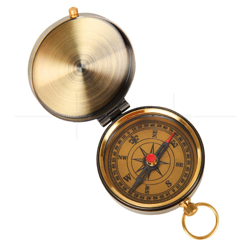 Antique bronze portable retro compass, zinc alloy outdoor flip pocket watch, compass, high-precision bronze compass.