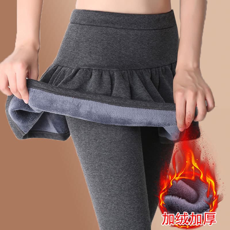 plus Size Thickened Fleece Lined High Waist Warm Skirt Pants Women's Outerwear Autumn Winter Integrated Base Layer Pants