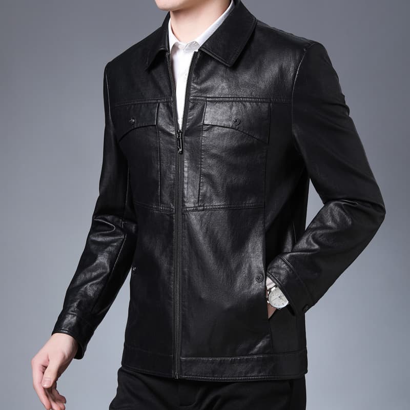 Men's PU Leather Jacket Spring Autumn New Multi-Color Lapel Mid-Age Leather Jacket Men's Casual Thin Motorcycle Leather Coat Wholesale