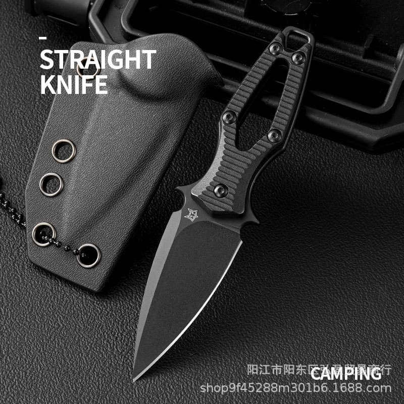 Outdoor small straight knife, high hardness, sharp stainless steel tactical knife, portable straight knife, hanging neck knife, camping survival knife